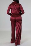 Red Casual Solid Patchwork Turndown Collar Long Sleeve Two Pieces