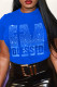 Blue Casual Solid Patchwork Hot Drill O Neck T-Shirts