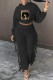 Black Casual Print Tassel Patchwork Hooded Collar Long Sleeve Two Pieces