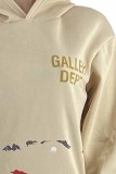 Black Street Print Letter Hooded Collar Tops