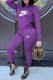 Purple Street Print Letter O Neck Long Sleeve Two Pieces