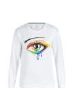 White Casual Daily Eyes Printed Patchwork O Neck Tops