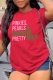 Red Casual Work Street Simplicity Print Patchwork Letter O Neck T-Shirts