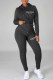 Black Casual Print Letter Hooded Collar Long Sleeve Two Pieces