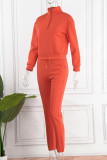Orange Red Casual Solid Patchwork Zipper Collar Long Sleeve Two Pieces