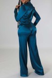 Red Casual Solid Patchwork Turndown Collar Long Sleeve Two Pieces