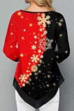 Red Casual Print Patchwork O Neck Tops