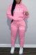Pink Casual Print Letter Hooded Collar Long Sleeve Two Pieces