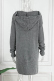 Grey Casual Solid Cardigan Hooded Collar Outerwear