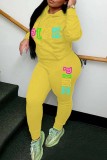 Pink Casual Letter Print Basic Hooded Collar Long Sleeve Two Pieces