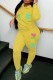 Yellow Casual Letter Print Basic Hooded Collar Long Sleeve Two Pieces