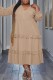 Apricot Casual Solid Patchwork V Neck Long Sleeve Plus Size Dresses