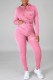 Pink Casual Print Letter Hooded Collar Long Sleeve Two Pieces