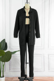 Pink Casual Solid Patchwork Turndown Collar Long Sleeve Three Pieces