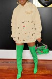 Black Street Print Letter Hooded Collar Tops