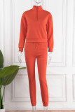Orange Red Casual Solid Patchwork Zipper Collar Long Sleeve Two Pieces