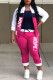 Rose Red Casual Print Patchwork Cardigan Collar Long Sleeve Two Pieces