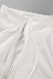White Casual Solid Patchwork Pocket Zipper Long Sleeve Two Pieces