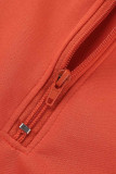 Orange Red Casual Solid Patchwork Zipper Collar Long Sleeve Two Pieces