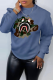 Blue Street Vintage Print Patchwork Letter O Neck Tops