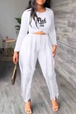 Orange Casual Print Tassel Letter O Neck Long Sleeve Two Pieces
