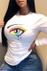 White Street Vintage Eyes Printed Patchwork O Neck Tops