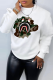 White Street Vintage Print Patchwork Letter O Neck Tops