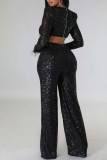 Red Sexy Solid Hollowed Out Sequins Patchwork Feathers V Neck Straight Jumpsuits