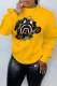 Yellow Street Vintage Print Patchwork Letter O Neck Tops