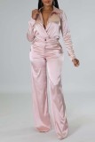Red Casual Solid Patchwork Turndown Collar Long Sleeve Two Pieces