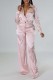 Pink Casual Solid Patchwork Turndown Collar Long Sleeve Two Pieces