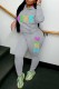 Grey Casual Letter Print Basic Hooded Collar Long Sleeve Two Pieces