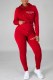 Red Casual Print Letter Hooded Collar Long Sleeve Two Pieces