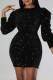 Black Sexy Solid Sequins Patchwork O Neck Pencil Skirt Dresses