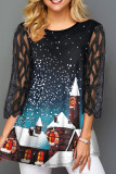 Blue Casual Solid Patchwork O Neck T-Shirts