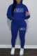 Blue Casual Print Letter Hooded Collar Long Sleeve Two Pieces
