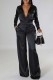 Black Casual Solid Patchwork Turndown Collar Long Sleeve Two Pieces