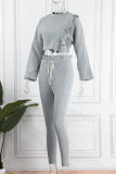 Grey Casual Solid Patchwork Stringy Selvedge O Neck Two Pieces