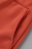 Orange Red Casual Solid Patchwork Zipper Collar Long Sleeve Two Pieces