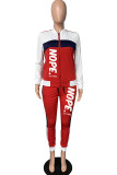 Red Casual Print Patchwork Cardigan Collar Long Sleeve Two Pieces