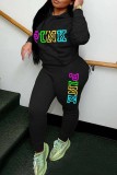Pink Casual Letter Print Basic Hooded Collar Long Sleeve Two Pieces