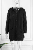 Black Casual Solid Cardigan Hooded Collar Outerwear