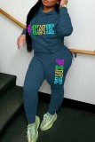 Pink Casual Letter Print Basic Hooded Collar Long Sleeve Two Pieces