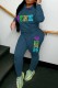 Navy Casual Letter Print Basic Hooded Collar Long Sleeve Two Pieces