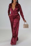 Red Casual Solid Patchwork Turndown Collar Long Sleeve Two Pieces