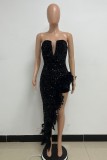 Champagne Sexy Formal Patchwork Sequins Feathers Backless Strapless Evening Dress Dresses