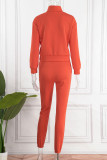 Orange Red Casual Solid Patchwork Zipper Collar Long Sleeve Two Pieces