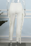 Red Sexy Solid Tassel Skinny High Waist Pencil Solid Color Bottoms