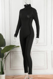 Black Casual Solid Patchwork Basic Turtleneck Skinny Jumpsuits