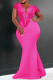 Rose Red Sexy Formal Solid Tassel Patchwork V Neck Evening Dress Dresses